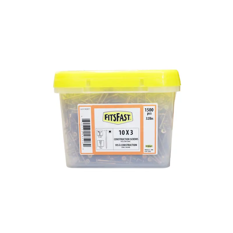 Yellow Zinc Construction Screws – 10 Gauge × 3 Inches, Type-17, 1500-Pack 1