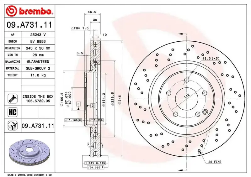 Brembo 09A73111C02 High-Performance Front Brake Rotor 1