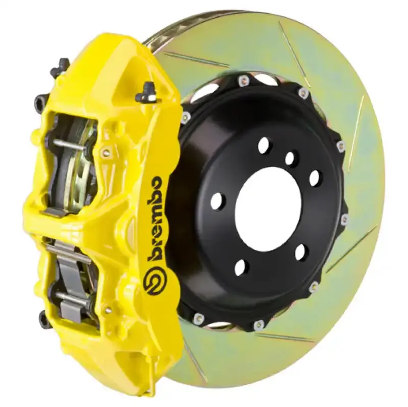 Brembo Gt Brake Kit For 2007–2012 Bmw 335Xi – Front 6-Piston Calipers With 380X32Mm Slotted Two-Piece Rotors, Yellow Finish 1